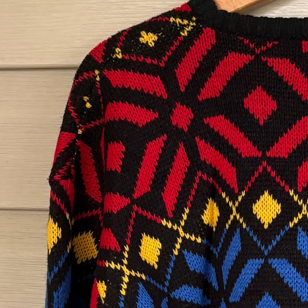 Vintage The Import Workshop sweater 80s colorful snowflake holiday crew sz L EUC - Picture 12 of 12
